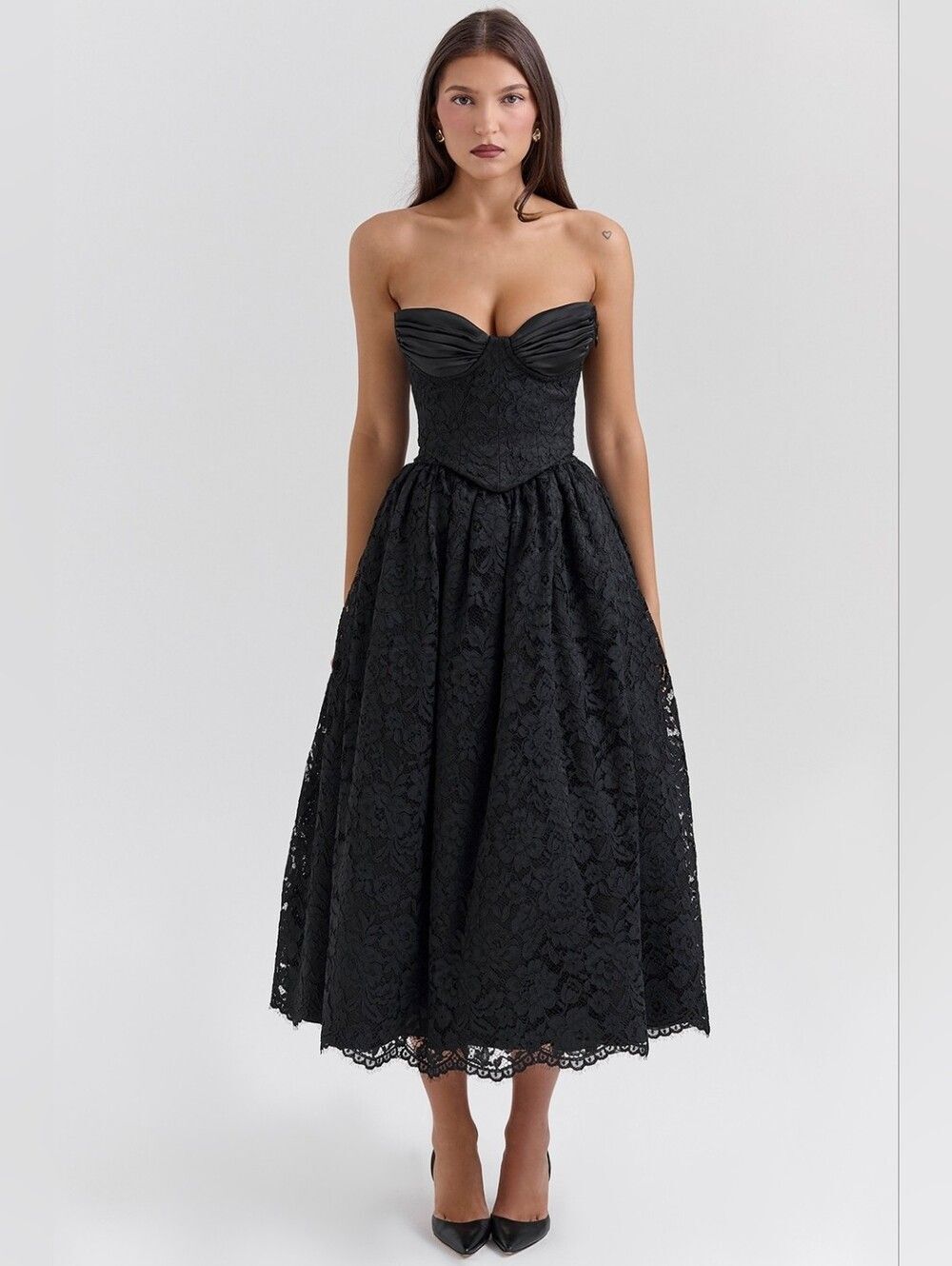 House of CB Duchess black lace corset, skirt and bolero midi dress Size Large